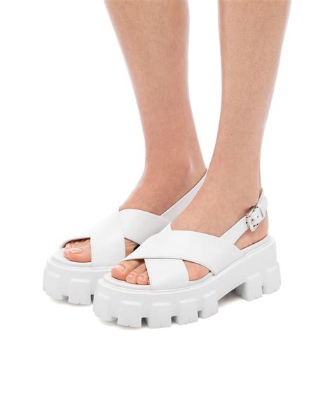 prada white sandal|Prada denim sandals.